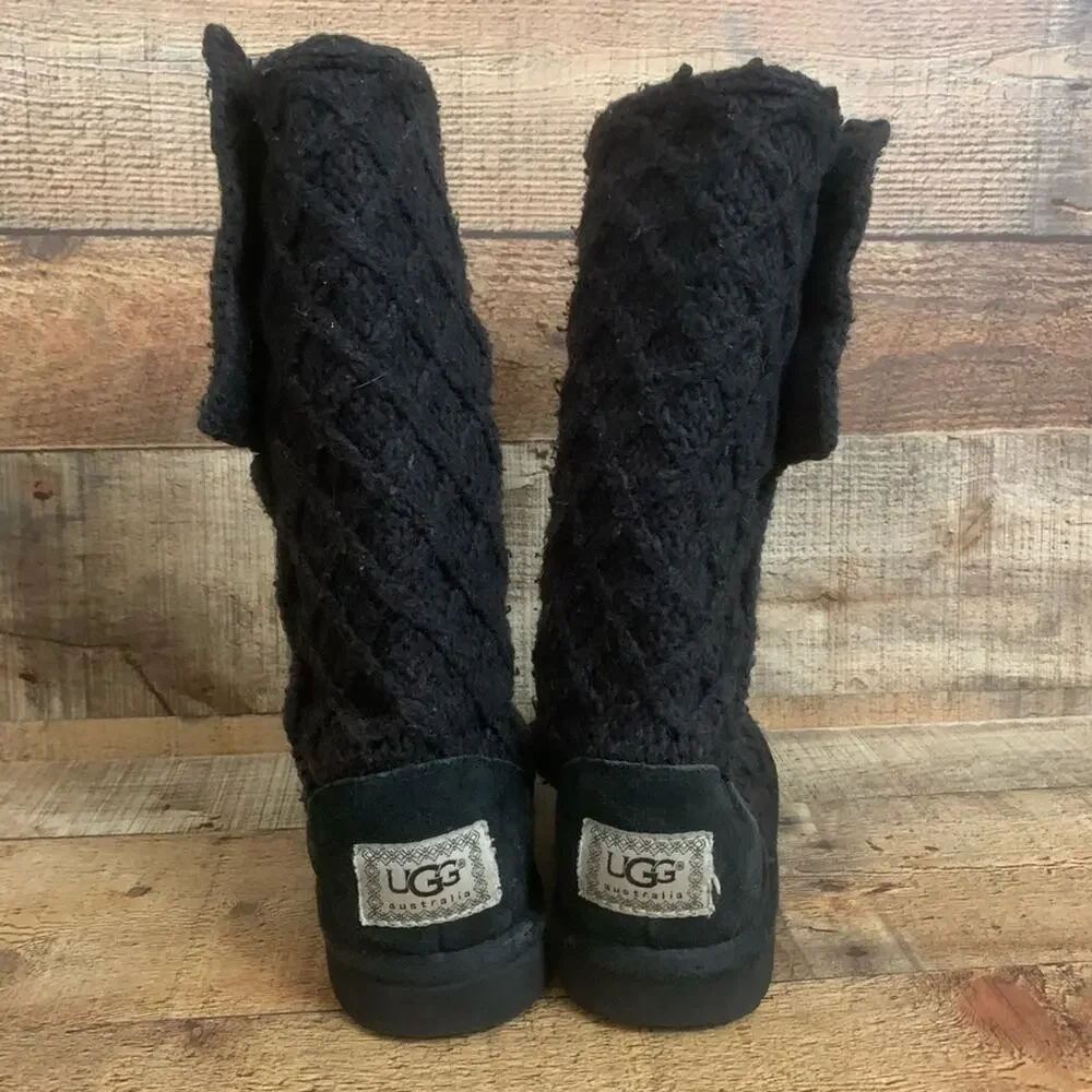 UGG Lattice Cardy Tall Knit Sweater Boots Black Size 1